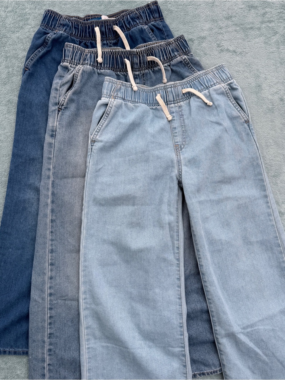 Old Navy Kids Drawstring Denim Trio - Light, Medium & Dark Blue Unisex sz 10-12